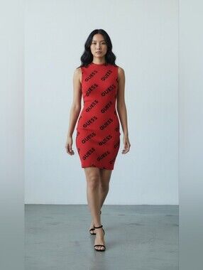 GUESS Logo Knit Vintage Red Sleeveless Dress Misses Size Small